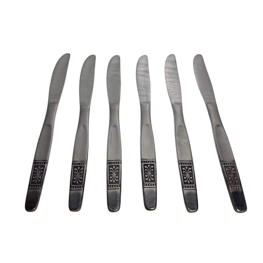 National Stainless Butter Knives Fleur De Lis Handle Design Japan Set of 6